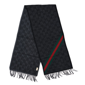 GUCCI Wool Alpaca Monogram Web New Nikky Scarf Grey