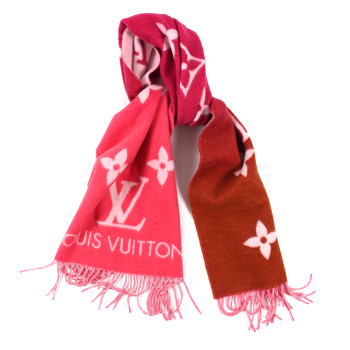 LOUIS VUITTON Cashmere Monogram Reykjavik Gradient Scarf Grenadine Pink