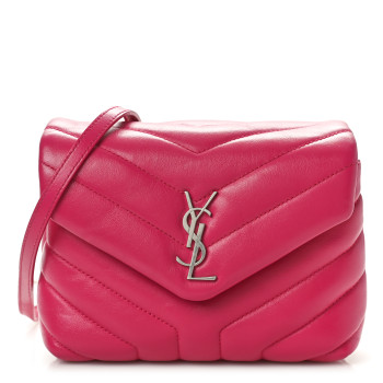 SAINT LAURENT Calfskin Y Quilted Monogram Toy Loulou Crossbody Bag Freesia