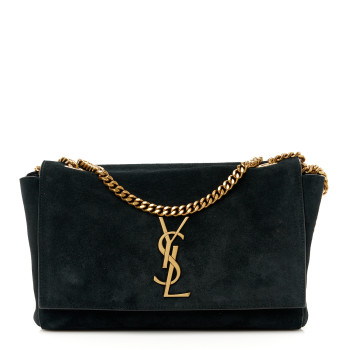 SAINT LAURENT Smooth Calfskin Suede Small Reversible Monogram Kate Satchel Black