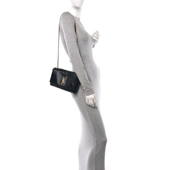 SAINT LAURENT Smooth Calfskin Suede Small Reversible Monogram Kate Satchel Black