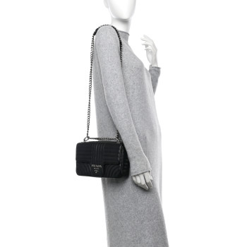 PRADA Soft Calfskin Impunture Diagramme Medium Chain Flap Shoulder Bag Black