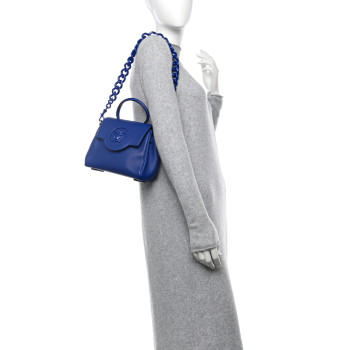 VERSACE Grained Calfskin Small La Medusa Top Handle Bag Lapis
