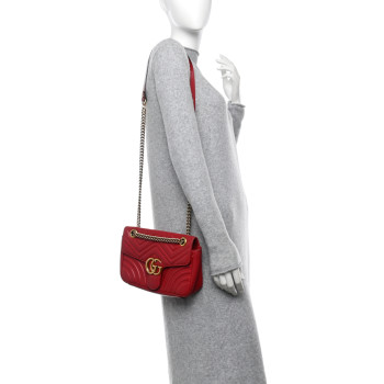 GUCCI Calfskin Matelasse Small GG Marmont Shoulder Bag Hibiscus Red