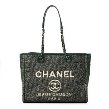 CHANEL Mixed Fibers Calfskin Small Deauville Tote Green